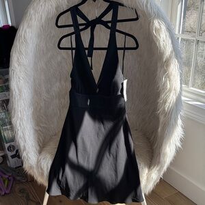 NWT Jones New York Black V-Neck Tie-Back A-Line Dress